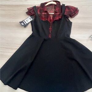 Punk Rave Black Red Plaid Fit & Flare Dress Large New With Tags